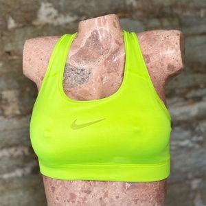 Nike MEDIUM Pro Dri-Fit Womens Neon Yellow Center Swoosh Racerback Sports Bra